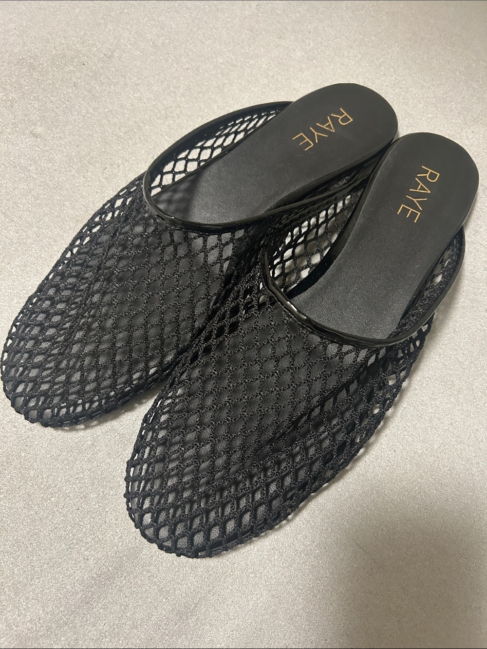 RAYE Black Mesh Slide Mules